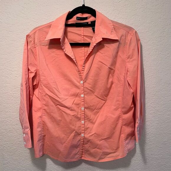 New York & Company Women's Peach Button-Up Blouse Size M 3/4 Sleeve - Picture 1 of 6